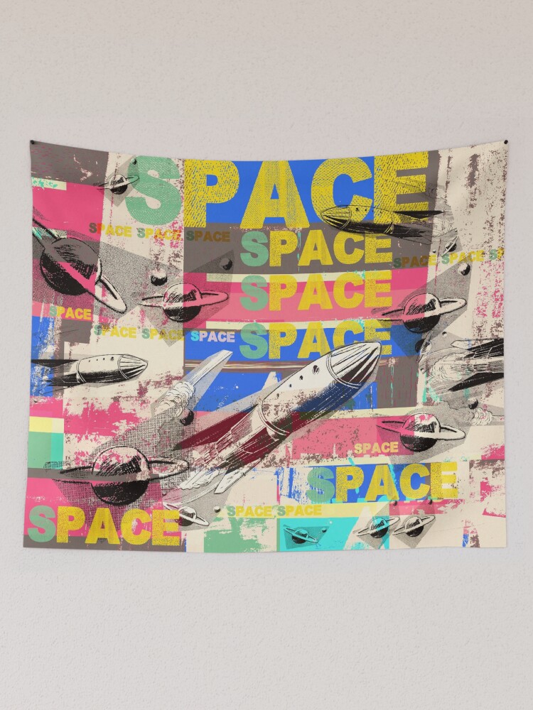 Thumbnail 2 of 3, Tapestry, Retro Space Rockets Collage Adventure designed and sold by Mauswohn.