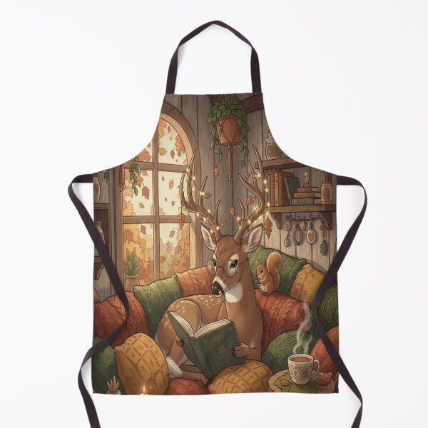 Item preview, Cozy White-tailed Deer Reading by the Window - Autumn at Home designed and sold by XanderVillage.
