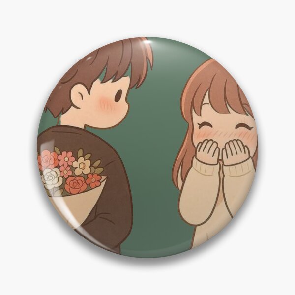 Item preview, Sweet Anime Boy Surprising Girl with Flower Bouquet designed and sold by GunnuDesigns.