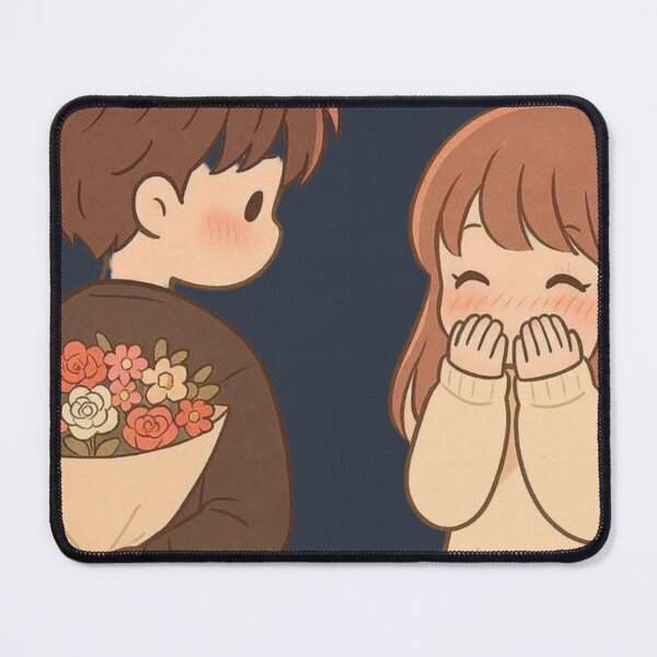Item preview, Sweet Anime Boy Surprising Girl with Flower Bouquet designed and sold by GunnuDesigns.