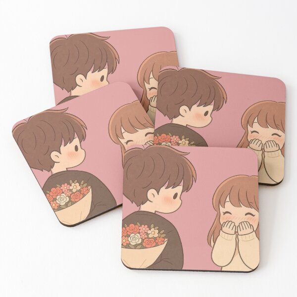 Item preview, Sweet Anime Boy Surprising Girl with Flower Bouquet designed and sold by GunnuDesigns.