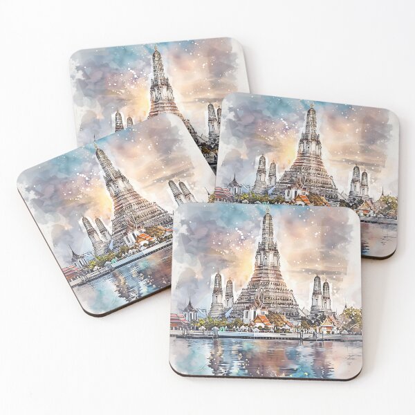 Item preview, Wat Arun Temple Bangkok Watercolor Painting Illustration designed and sold by PatternStar.