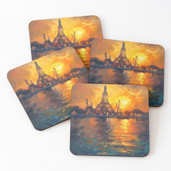 Item preview, Wat Arun Temple of Dawn Watercolor Painting – Bangkok Thailand Art Illustration designed and sold by PatternStar.