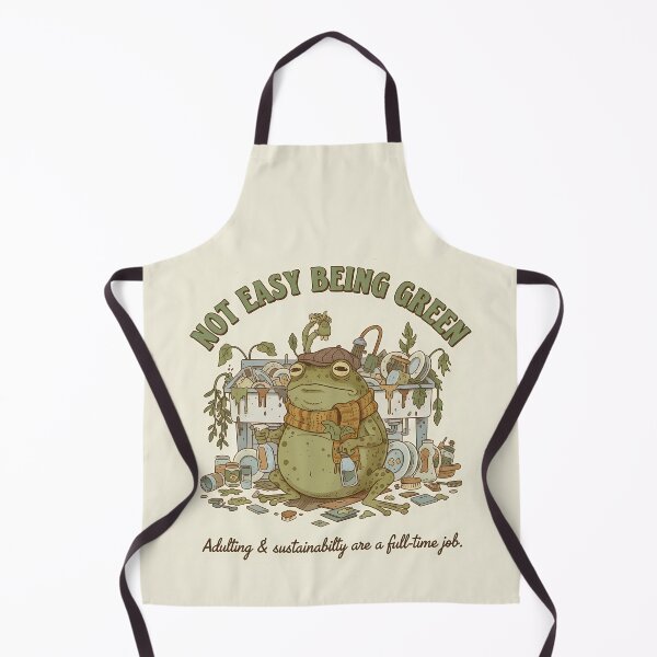 Item preview, Cottagecore Frog Doing Dishes - It’s Not Easy Being Green designed and sold by Lu7u.