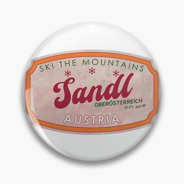 Item preview, Sandl, Oberösterreich, Osterreich, Austria, Vintage skiing badge design designed and sold by Wanderful-roads.