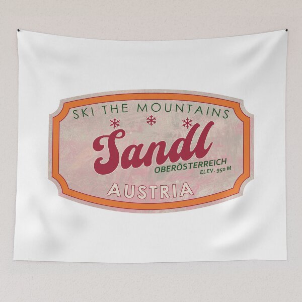 Item preview, Sandl, Oberösterreich, Osterreich, Austria, Vintage skiing badge design designed and sold by Wanderful-roads.