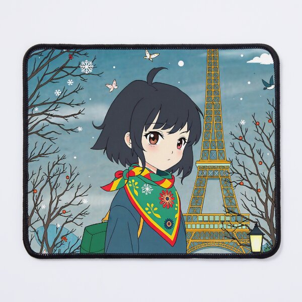 Item preview, Anime Girl at Eiffel Tower Winter - Paris France Scene designed and sold by Chibifaceneko.