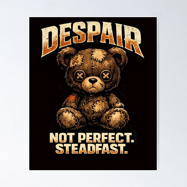 Item preview, DESPAIR — NOT PERFECT. STEADFAST. | Streetwear Teddy Bear Illustration designed and sold by FrameFlow.