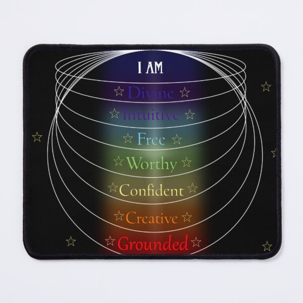 Item preview, Chakra design I Am divine, intuitive, free, worthy, confident, creative, grounded, designed and sold by Sonia Jones Art.