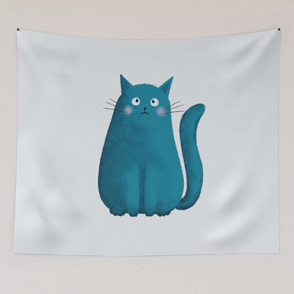 Item preview, Sad Cat Illustration – Blue Moody Cute Cat Artwork designed and sold by Brightful Creations .