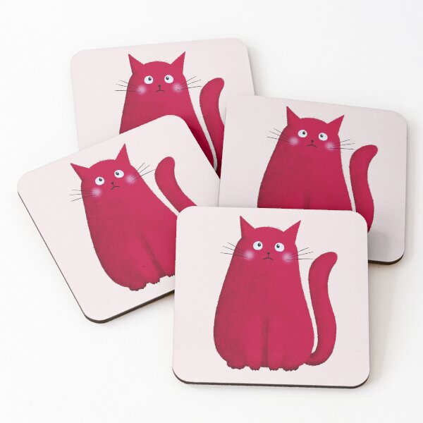Item preview, Sad Cat Illustration – Pinkish Red Emotional Moody Cat Art designed and sold by Brightful Creations .