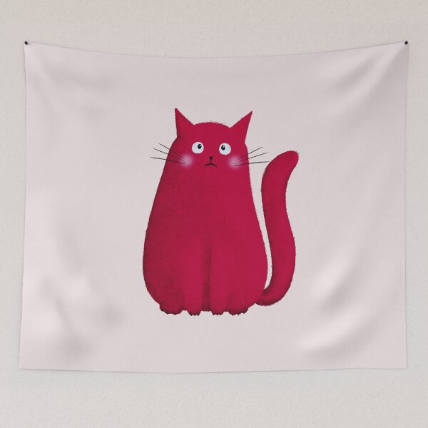 Item preview, Sad Cat Illustration – Pinkish Red Emotional Moody Cat Art designed and sold by Brightful Creations .
