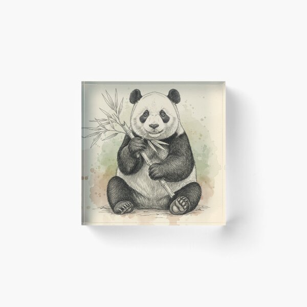 Item preview, Hand Drawn Panda Eating Bamboo | Vintage Watercolor Panda Illustration designed and sold by snaperos.