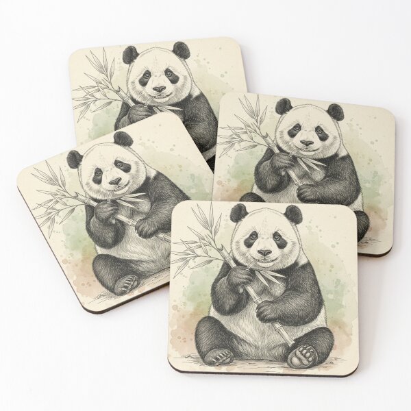 Item preview, Hand Drawn Panda Eating Bamboo | Vintage Watercolor Panda Illustration designed and sold by snaperos.