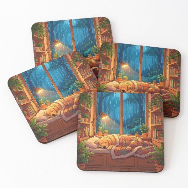 Item preview, Sleeping Golden Retriever On Rainy Day designed and sold by Neural Dream.