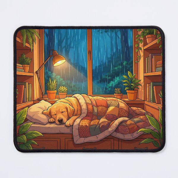 Item preview, Sleeping Golden Retriever On Rainy Day designed and sold by Neural Dream.