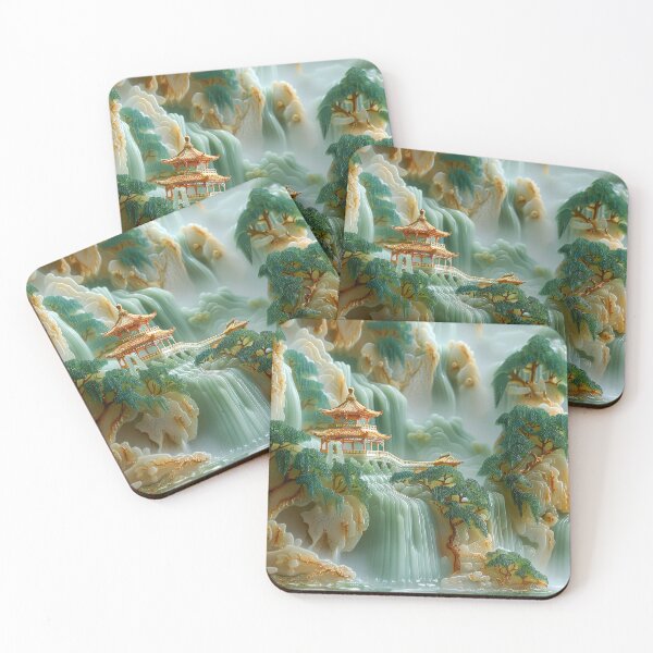 Item preview, Asian Pagodas Mountain Misty Scenery with Waterfalls designed and sold by MargaretWiktor.