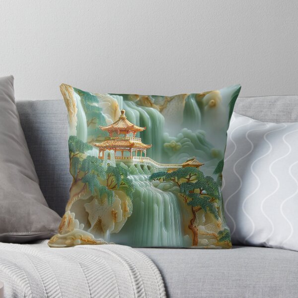 Item preview, Asian Pagodas Mountain Misty Scenery with Waterfalls designed and sold by MargaretWiktor.