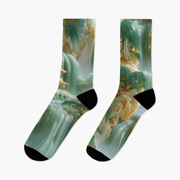 Item preview, Asian Pagodas Mountain Misty Scenery with Waterfalls designed and sold by MargaretWiktor.