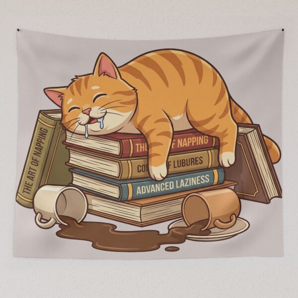 Item preview, The Art of Napping - Funny Sleeping Ginger Cat and Books Illustration designed and sold by HappySproutArt.