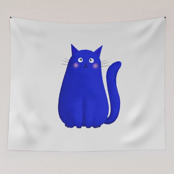 Item preview, Sad Cat Illustration – Dark Blue Moody Cute Cat Art designed and sold by Brightful Creations .