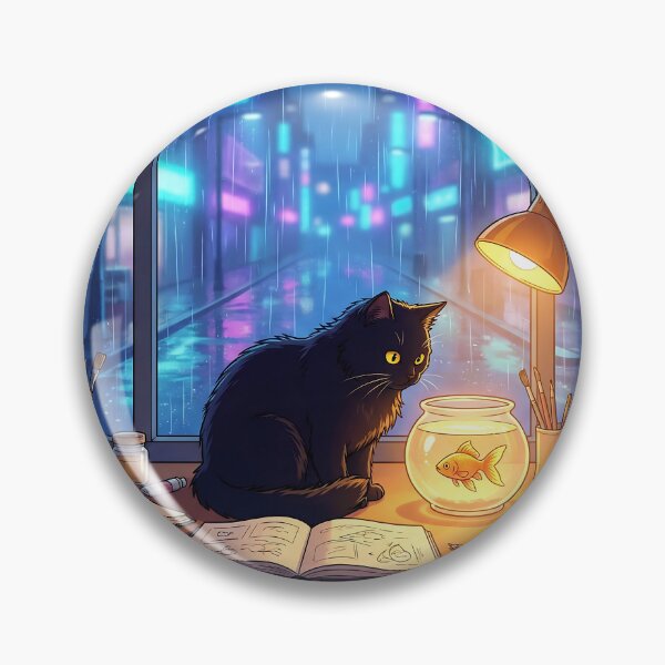 Item preview, Black Cat Watching Goldfish designed and sold by Neural Dream.