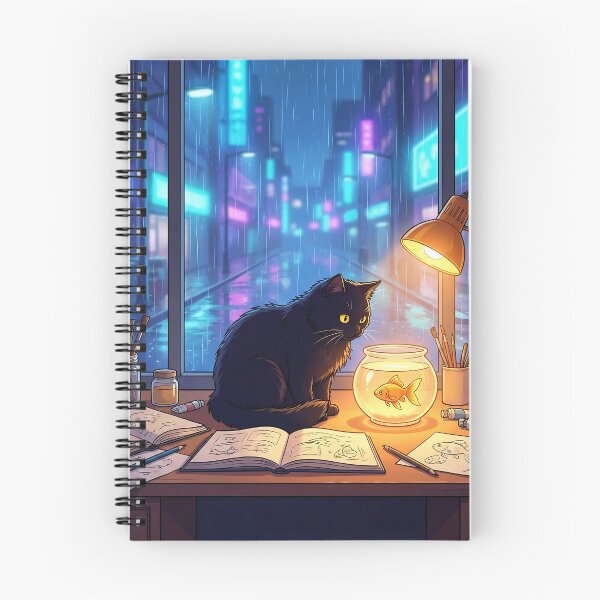 Item preview, Gato negro observando peces de colores designed and sold by Neural Dream.