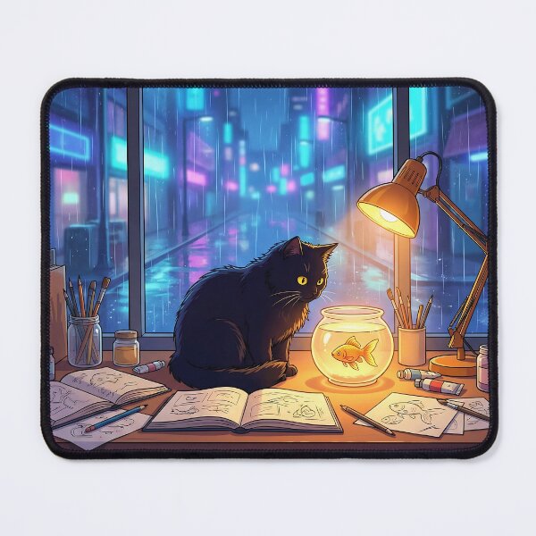 Item preview, Black Cat Watching Goldfish designed and sold by Neural Dream.