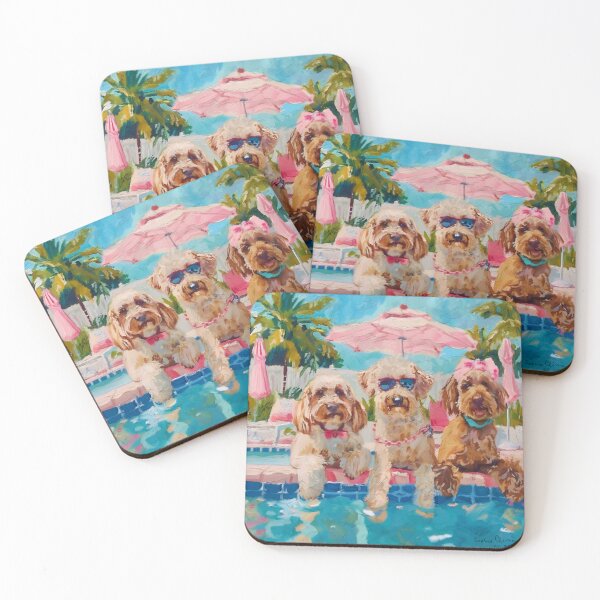 Item preview, Preppy dogs at the swimming pool in Palm Beach designed and sold by SophieClimaArt.