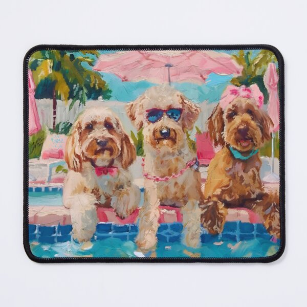 Item preview, Preppy dogs at the swimming pool in Palm Beach designed and sold by SophieClimaArt.