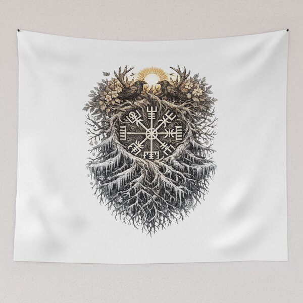 Item preview, Vegvisir Tree of Rebirth – Nordic Raven Roots Emblem – Norse Mythology Symbol Art designed and sold by R3XFORGE.