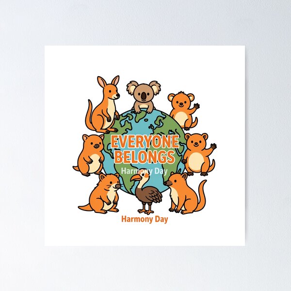 Item preview, Harmony Day Kindness – Cute Aussie Fauna designed and sold by GrumpySableye.
