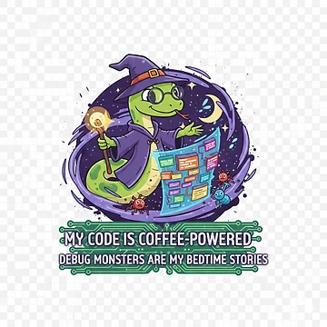 Artwork thumbnail, Coffee-Powered Code Wizard Python Snake Sticker | Debug Monsters Coding Humor by mdj96