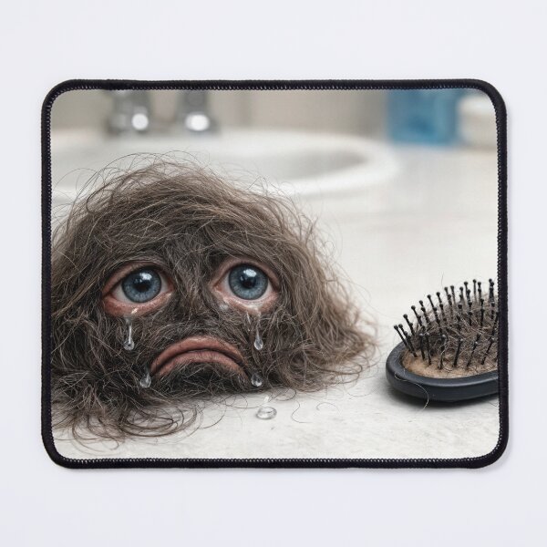 Item preview, Clump of Hair with Sad Face on Bathroom Counter designed and sold by Maria Dryfhout.