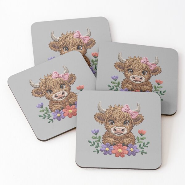 Item preview, Baby Highland Cow with Flowers Embroidery Look designed and sold by theartfulaspie.