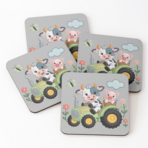 Item preview, Baby Cow and Pig Riding Tractor Embroidery Look designed and sold by theartfulaspie.