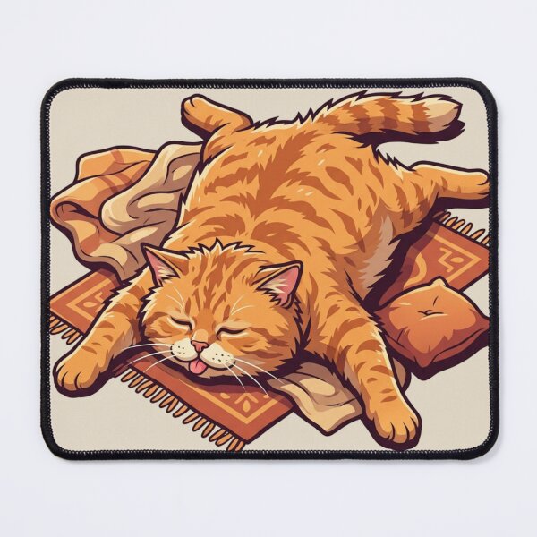 Item preview, The Master of Napping - Lazy Ginger Cat Sleeping on a Rug designed and sold by HappySproutArt.