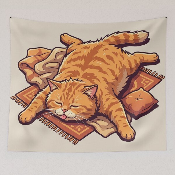 Item preview, The Master of Napping - Lazy Ginger Cat Sleeping on a Rug designed and sold by HappySproutArt.