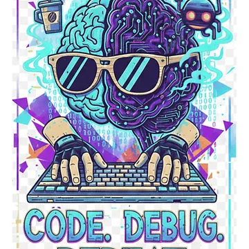 Artwork thumbnail, Code Debug Repeat Cyber Brain Coder Sticker | Programmer Tech Art by mdj96