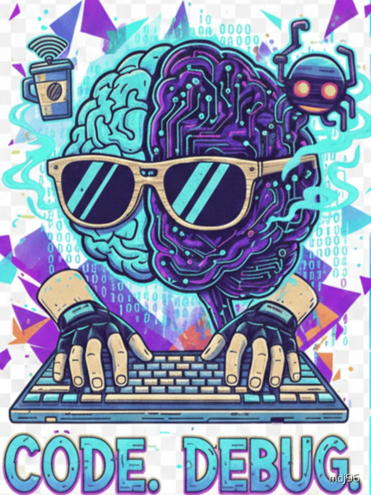 Thumbnail 6 von 6, Premium Oversized Pullover, Code Debug Repeat Cyber Brain Coder Sticker | Programmer Tech Art designt und verkauft von mdj96.
