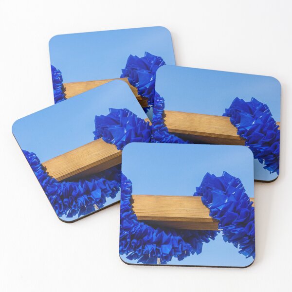 Item preview, Blue Paper Garlands Draped Over Wooden Beam Against Clear Sky for Festive Decor designed and sold by Nmallia.