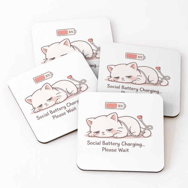 Item preview, Social Battery Charging Please Wait Funny Introvert Cat Cute Cat Meme Design designed and sold by BShop20 – Cute Funny Tees & Gifts.