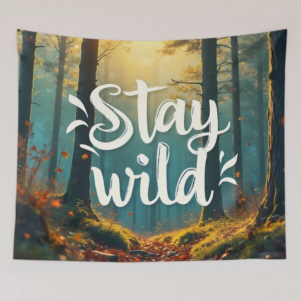 Item preview, Stay Wild Autumn Forest Quote | Rustic Golden Hour Nature Art designed and sold by DesignsByDessie.