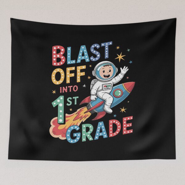 Item preview, Blast Off Into 1st Grade Back to School Space Rocket Kid  designed and sold by joyouartArt.