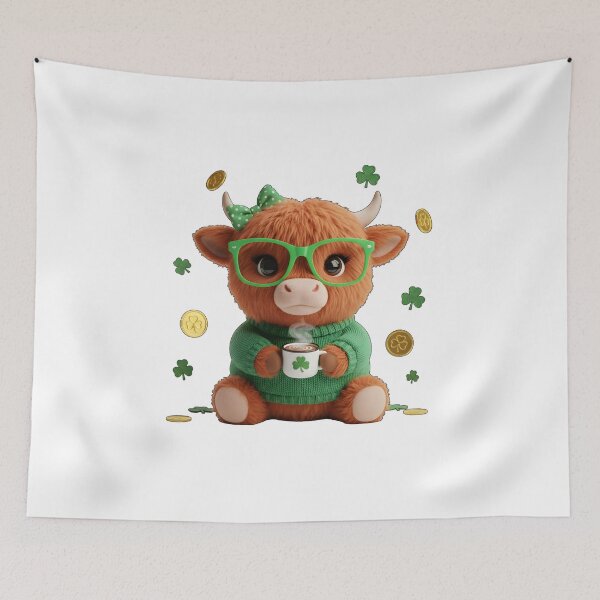Artikelvorschau, Highland Cow St Patricks, St Patricks Day, St Patricks, St Patrick's Day, St Patricks Faux Yarn, Highland Cow entworfen und verkauft von DesignDenDo ⭐⭐⭐⭐⭐.