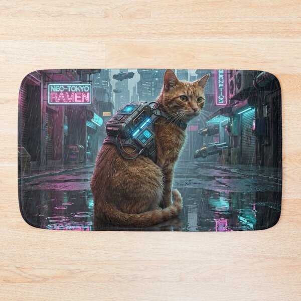 Item preview, Cyberpunk Stray Cat - Neon Cat & Future City designed and sold by Neon Nature Studio.
