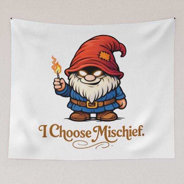 Item preview, I Choose Mischief – Smirking Gnome with Glowing Eyes designed and sold by Moriarty's Digital Visions.