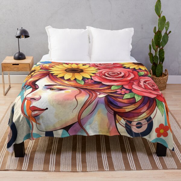 Item preview, Floral Harmony: A Watercolor Profile in Retro Bloom designed and sold by VibranPalette.