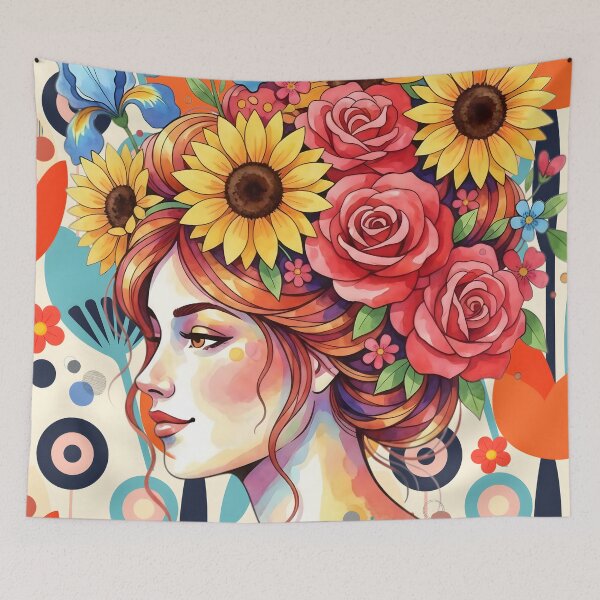 Item preview, Floral Harmony: A Watercolor Profile in Retro Bloom designed and sold by VibranPalette.