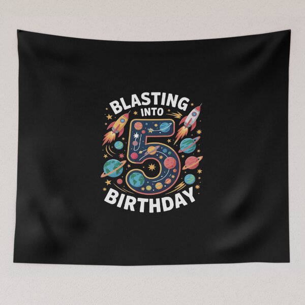 Item preview, Blasting Into Outer Space 5 Year Old 5th Birthday Party Kids designed and sold by DigitaldeligArt.
